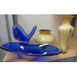 4 PIECES ART GLASS 2 BLUE & 2 YELLOW TALLEST 26 CMS