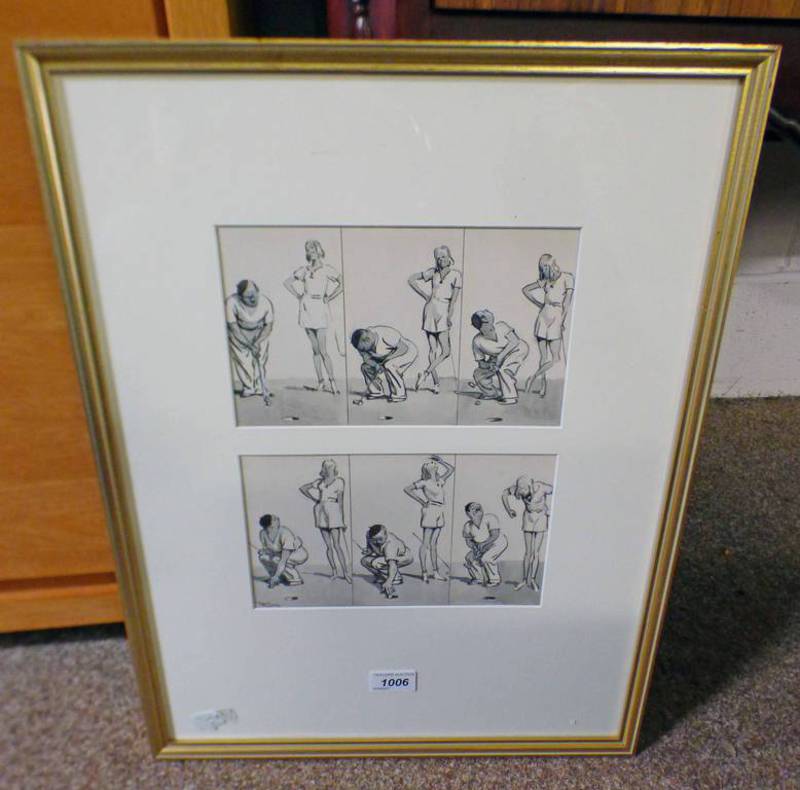 FRANK REYNOLDS GOLFING SCENES SIGNED PAIR OF FRAMED PEN AND INK DRAWINGS 13 X 22 CM EACH - Image 2 of 2
