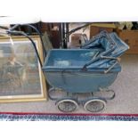 DOLLS PRAM WITH FOLDING COVER AND SPOKED WHEELS