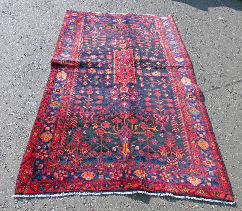 DEEP BLUE GROUND IRANIAN VILLAGE RUG WITH BESPOKE ALL OVER FLORAL PATTERN 240 X 150CM