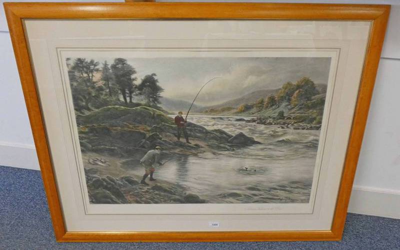 AFTER JOSEPH FARQUHARSON SALMON FISHING ON THE DEE FRAMED PRINT 61 X 84 CM