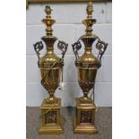 PAIR BRASS URN SHAPED TABLE LAMPS 70CM TALL