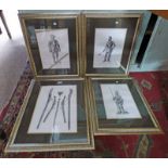 SET OF 4 FRAMED MILITARIA PRINTS OF WEAPONS, SUITS OF ARMOUR,