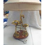 OVAL MAHOGANY BASED TABLETOP LAMP WITH 2 STORKS