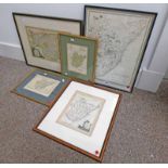 FRAMED COLOURED MAP OF THE MIDDLE PART OF SCOTLAND PUBLISHED BY ALEXANDER HOGG AND 4 FRAMED MAPS OF