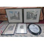 PAIR OF FRAMED ETCHINGS OLD MARKET HALL & BULL RING & ST MARTINS & OLD BULL RING SIGNED IN PENCIL