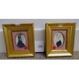 PAIR OF GILT FRAMED WATERCOLOUR PORTRAITS OF A 19TH CENTURY GENTLEMAN & LADY 8 X 5.