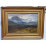 WILLIAM BEATTIE BROWN, SHEEP IN HIGHLANDS, SIGNED, GILT FRAMED OIL PAINTING,