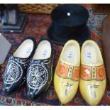 2 PAIRS OF WOODEN CLOGS & TOP HAT