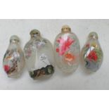 4 CHINESE GLASS WIDE PAINTED BOTTLES Condition Report: No script present to any.