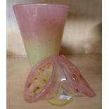 PINK AND YELLOW PERTHSHIRE GLASS VASE AND DISH -2-