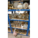 LARGE SELECTION BRASS AND OTHER LIGHT FITTINGS, SHADES, TABLE LAMPS,