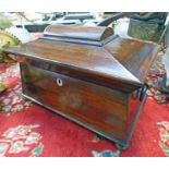 19TH CENTURY ROSEWOOD TEA CADDY WITH FITTED INTERIOR