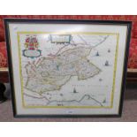 FRAMED PRINT MAP OF FIFE FROM 1662 - 41 X 51 CM, PRINT OF SIENA ON BOARD - 76 X 50 CM,