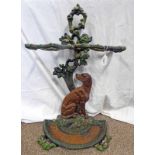 19TH CENTURY CAST IRON STICK STAND WITH TREE DESIGN AND CENTRAL SET DOG,