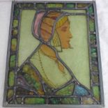 LEADED GLASS PANEL OF A WOMAN 33 X 27 CM Condition Report: No cracks or broken