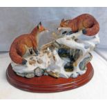 BORDER FINE ARTS FOXES PLAYING IN SNOW SIGNED D WATTON LENGTH OF BASE 25 CM