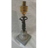 EARLY 20TH CENTURY CANDLE STICK WITH METAL CLASSICAL FIGURE ON A HARDSTONE BASE,