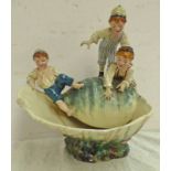 CONTINENTAL PORCELAIN SEA SHELL FIGURE WITH 3 YOUNG BOYS,