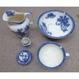 BLUE AND WHITE EWER AND BASIN SET Condition Report: Staining and crazing throughout