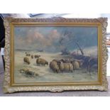 CHRIS MEADOWS, SHEEP IN WINTER LANDSCAPE, SIGNED, FRAMED OIL PAINTING,