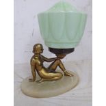 ART NOUVEAU STYLE TABLE LAMP OF DANCER GIRL ON A HARDSTONE BASE