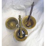 3 BRASS MORTAR & PESTLES, LARGEST 12.