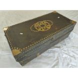 LATE 19TH OR EARLY 20TH CENTURY BRASS STUDDED LEATHER COVERED BOX,