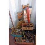 GOOD SELECTION OF TOOLS TO INCLUDE SAWS, TAP AND DIE SET, SOLDER IRONS, BRACES,