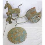 HAN DYNASTY STYLE HORSE AND CART WITH RIDER HOLDING A PARASOL,
