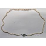 CULTURED PEARL NECKLACE ON DIAMOND & PEARL SET CLASP MARKED 9CT - 55CM Condition Report: