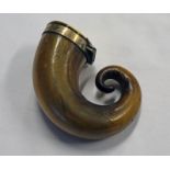 19TH CENTURY SCOTTISH HORN SNUFF MULL WITH SILVER BAND & IVORY LID