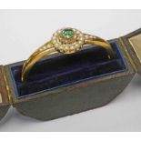 EARLY 20TH CENTURY PERIDOT, PEARL & ROSE-CUT DIAMOND SET BANGLE - INNER DIAMETER 5.