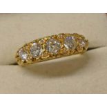 18CT GOLD 5-STONE DIAMOND SET RING, THE OLD BRILLIANT-CUT DIAMONDS APPROX 1.