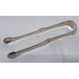 PAIR OF 18TH CENTURY SILVER TONGS WITH SHELL BOWLS,