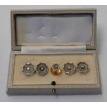 PAIR OF OCTAGONAL DIAMOND & ROCK CRYSTAL CUFFLINKS WITH MATCHING STUD,