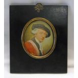 FRAMED PORTRAIT MINIATURE OF A GENTLEMAN IN A UNIVERSITY GOWN & CAP WITH LABEL TO REVERSE SIR