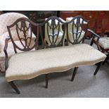 19TH CENTURY MAHOGANY 3 CHAIR BACK SETTEE N SQUARE SUPPORTS.