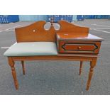 MAHOGANY PHONE SEAT WITH SINGLE DRAWER TO RIGHT ON TURNED SUPPORTS,