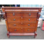 19TH CENTURY MAHOGANY OGEE CHEST WITH FRIEZE DRAWER OVER 2 SHORT AND 3 LONG DRAWERS ON SHAPED