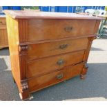 LATE 19TH CENTURY WALNUT CHEST WITH FRIEZE DRAWER OVER 3 DRAWERS ON SHAPED SUPPORTS ..