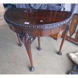 MAHOGANY CARD TABLE ON BALL AND CLAW SUPPORTS WIDTH 80 CM