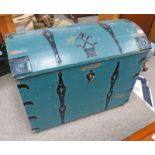 19TH CENTURY PAINTED PINE DOME TOP TRUNK WITH METAL MOUNTS