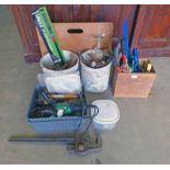 ASSORTMENT OF TOOLS INCLUDING SAWS, MALLETS, HAMMERS, WRENCH, ETC, HITACHI ELECTRIC GRINDER,