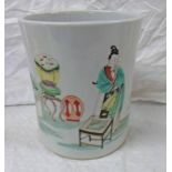 CHINESE FAMILLE VERTE BRUSH POT DECORATED WITH FIGURES WITH TABLES, VASES,