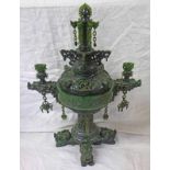 REPUBLICAN PERIOD CHINESE GREEN HARDSTONE CENSOR WITH CARVED & PIERCED DECORATION - 42 CM TALL