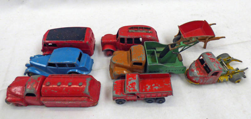 SELECTION OF PLAYWORN DINKY, CRESCENT, BURAGO ETC INCLUDING ESSO TANKER, COMMER PICK-UP TRUCK,