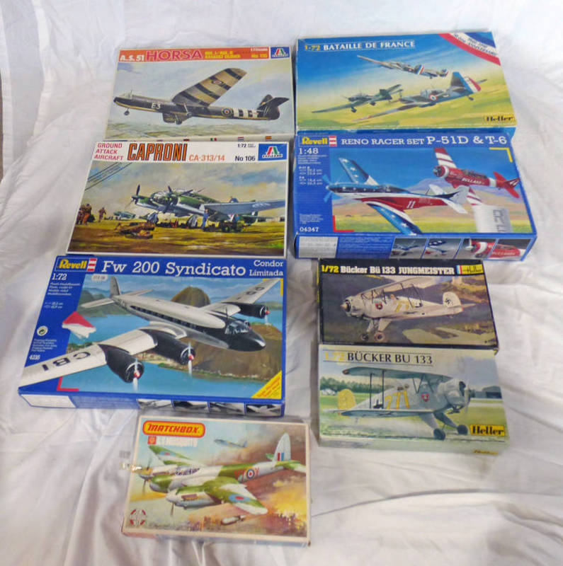 SELECTION OF PLASTIC UNMADE MODEL KITS FROM REVELL, HELLER, ITALERI INCLUDING FW 200 SYNDICATO,