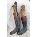 PAIR OF LEATHER RIDING BOOTS WITH WOODEN BOOT STRETCHERS