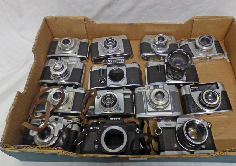 VARIOUS CAMERAS TO INCLUDE RIOCH KR-10, PRAKTICA NOVA WITH A PANAGOR WIDE ANGLE KOWA 1:1.